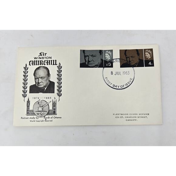 Sir Winston Churchill First Day Issue Two Phosphor Stamps 8 July 1965 Envelope - Picture 2 of 5